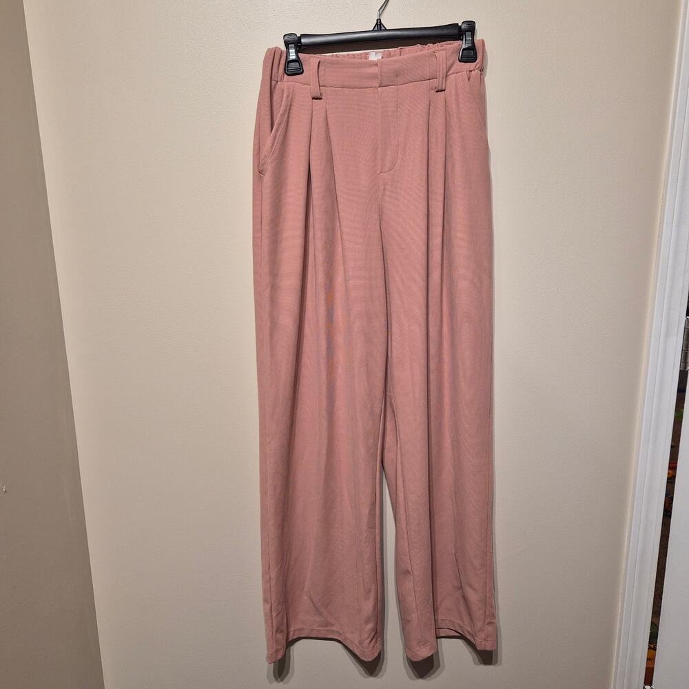 Halara Flex High Waisted Pocket Wide Leg Waffle Work Pants Pink Small Regular